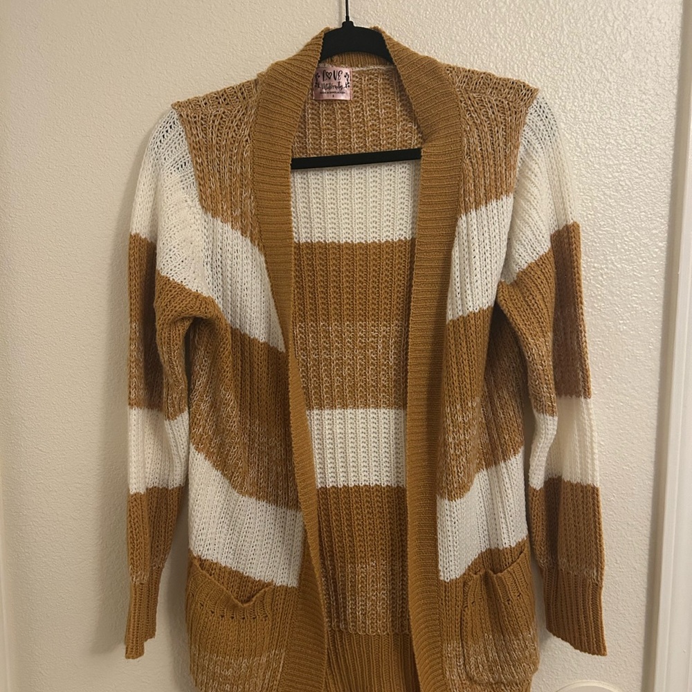 Striped Open-Front Cardigan Sweater - Cream & Tan